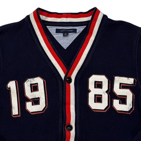 Tommy Hilfiger Sweater Mens Medium Blue Cardigan Button Front Preppy Distressed - Picture 3 of 8